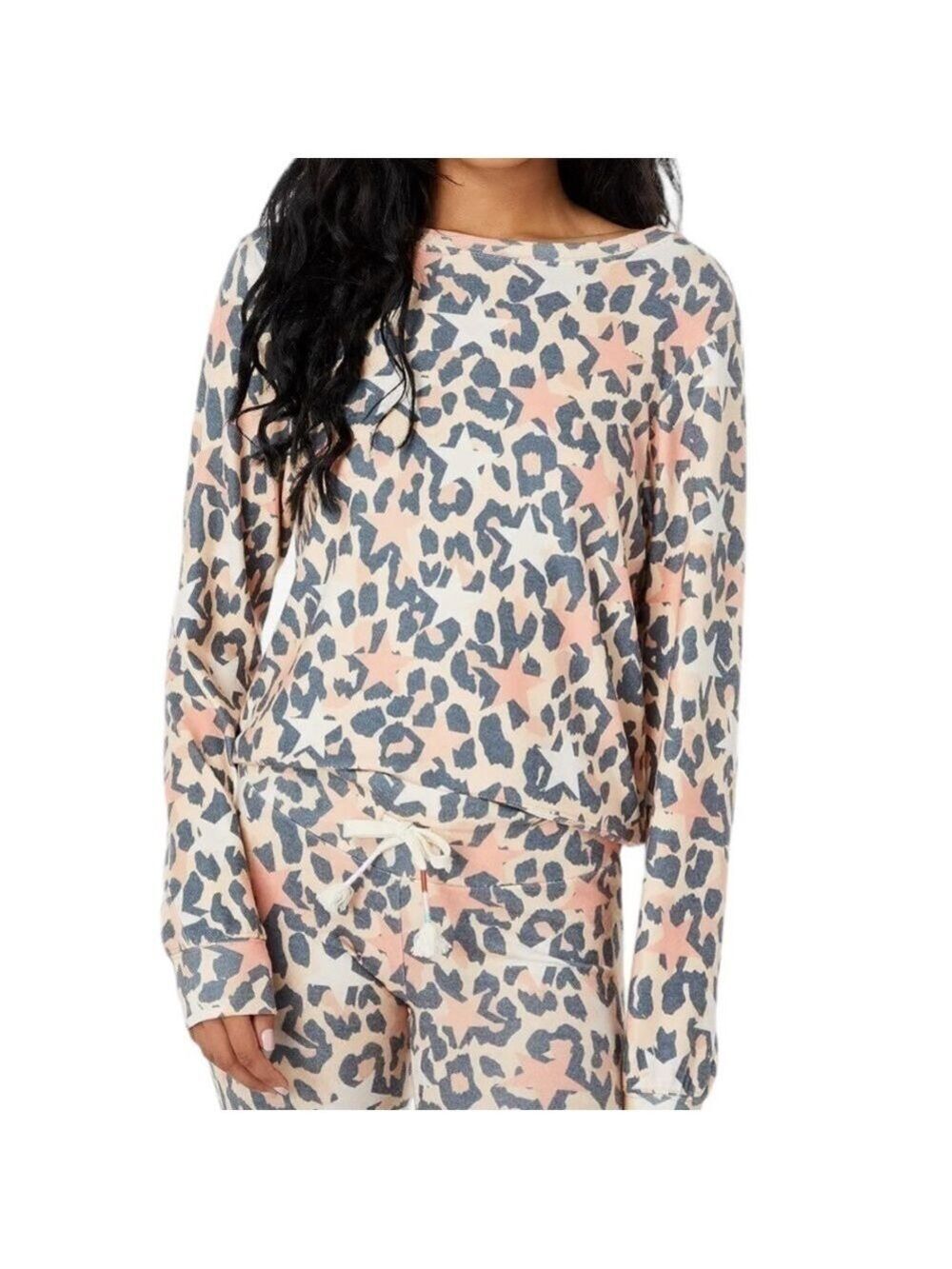 Wildfox Stars and Cheetah Print Brushed Hacci Jersey Top Size L